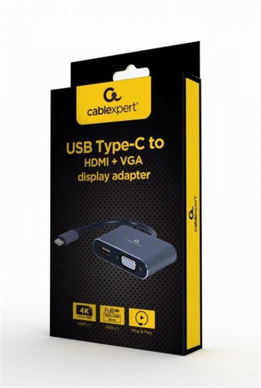Адаптер Cablexpert (A-USB3C-HDMIVGA-01) USB-С-HDMI/VGA, 0.15м