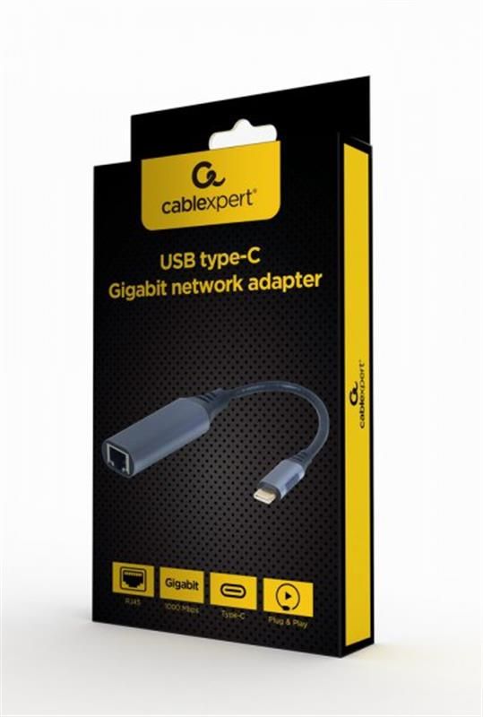 Адаптер Cablexpert (A-USB3C-LAN-01) USB Type-C-RJ-45, 0.15м, Black