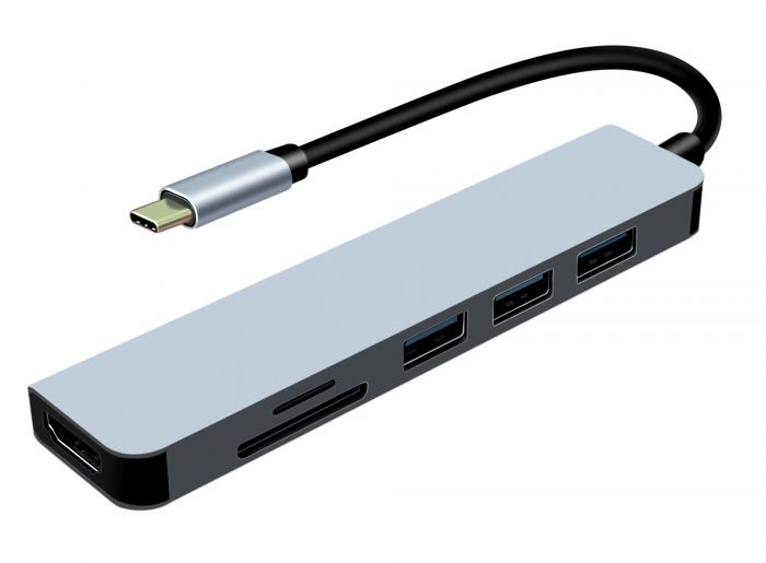 Концентратор USB-C ProLogix (PR-WUC-104B) 6 in 1 USB3.1 Type C to HDMI+1*USB3.0+2*USB2.0+TF+SD HUB