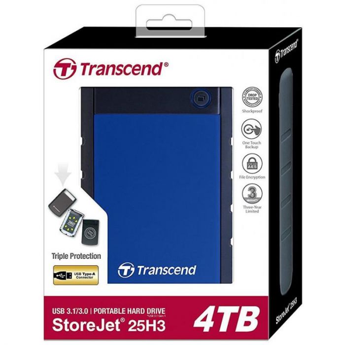 Накопичувач зовнiшнiй 2.5" USB 4.0TB Transcend StoreJet 25H3 Navy Blue (TS4TSJ25H3B)