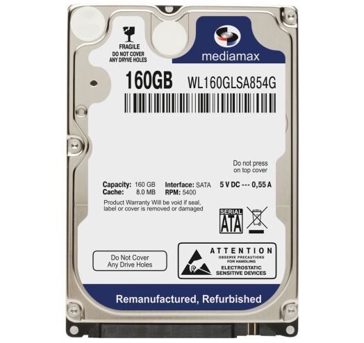 Накопичувач HDD SATA  160GB Mediamax 5400rpm 8MB (WL160GLSA854G) Refurbished