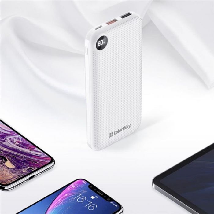 Універсальна мобільна батарея ColorWay LCD 10000mAh White (CW-PB100LPI3WT-PDD)