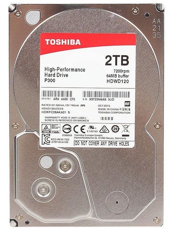 Накопичувач HDD SATA 2.0TB Toshiba P300 7200rpm 64MB (HDWD120UZSVA)