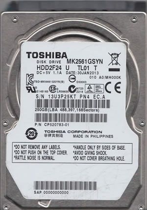 Накопичувач HDD 2.5" SATA  250GB Toshiba 7200rpm 16MB (MK2561GSYN) Refurbished