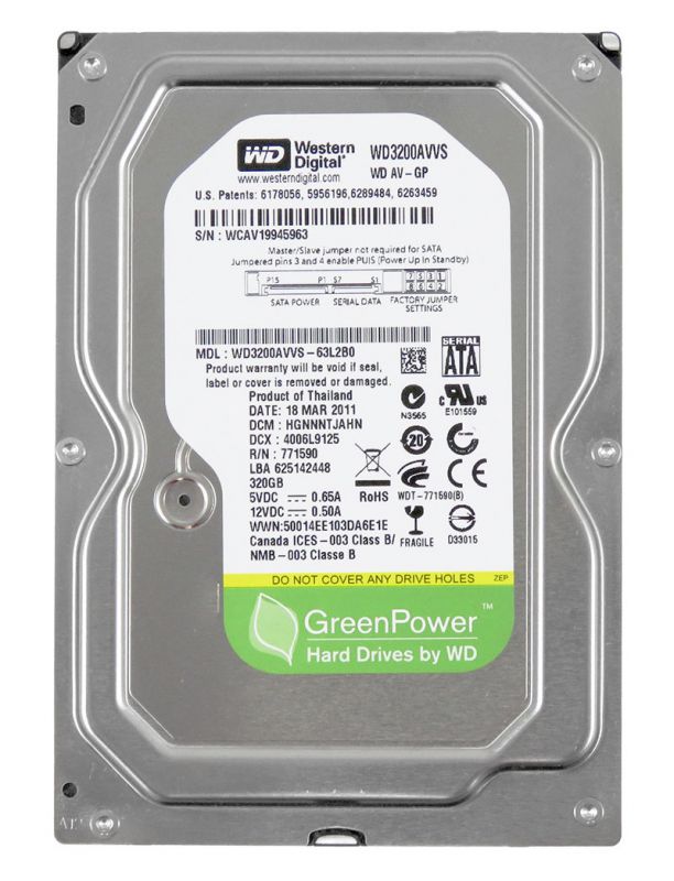 Накопичувач HDD SATA 320Gb WD AV-GP 7200rpm 8Mb (WD3200AVVS) Refurbished