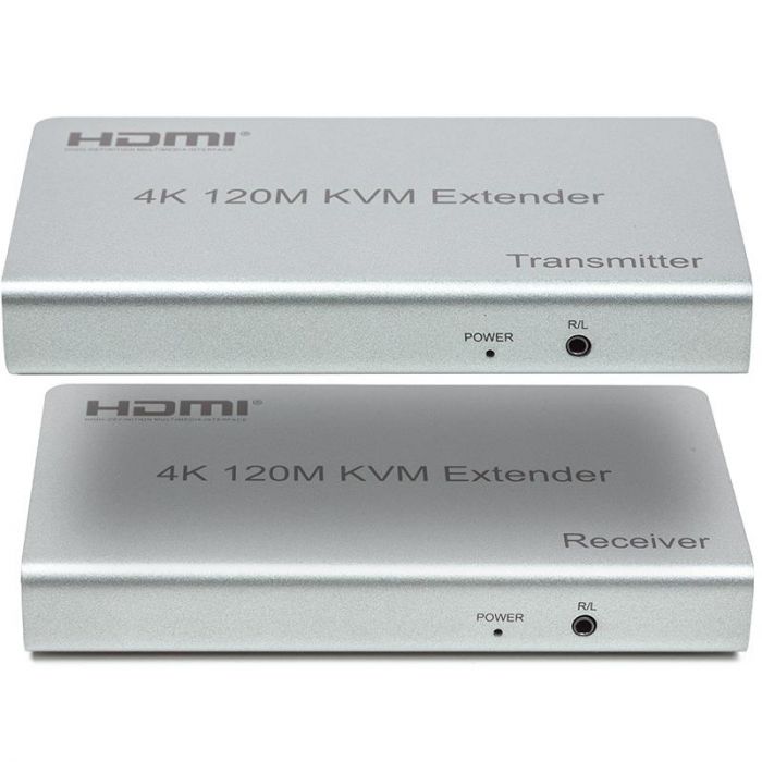 Подовжувач HDMI сигналу PowerPlant HDMI 4K/30hz, до 120м, через CAT5E/6 (HDES120-KVM) (CA912933)