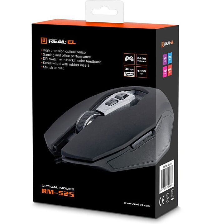 Мишка REAL-EL RM-525 Black (EL123200029)