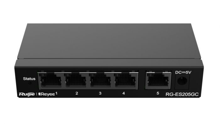 Комутатор Ruijie Reyee RG-ES205GC (4xGE, 1xGE Uplink, CCTV, Cloud Managed, L2, настільний, безшумний, метал)