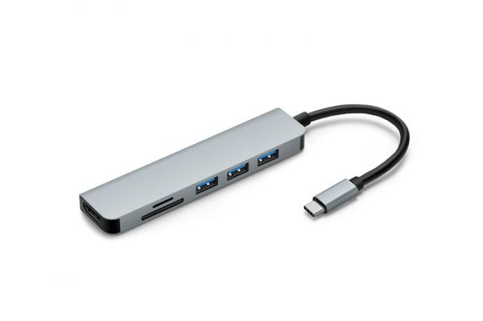 Концентратор USB-C ProLogix (PR-WUC-104B) 6 in 1 USB3.1 Type C to HDMI+1*USB3.0+2*USB2.0+TF+SD HUB