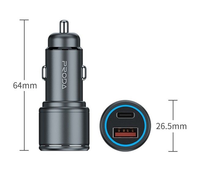 Автомобільний зарядний пристрій Proda Gerry 20W PD+QС3.0, TypeC 20W/3A + USB 18W/3A Black (PD-GR-С32-BK)