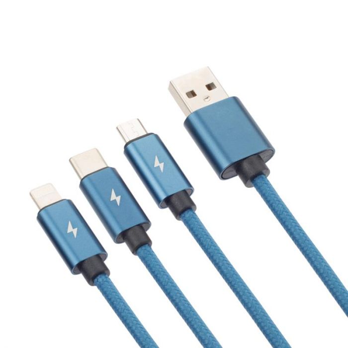 Кабель Proda PD-B65th USB-Lightning + microUSB + USB-C, 1.2м, Blue