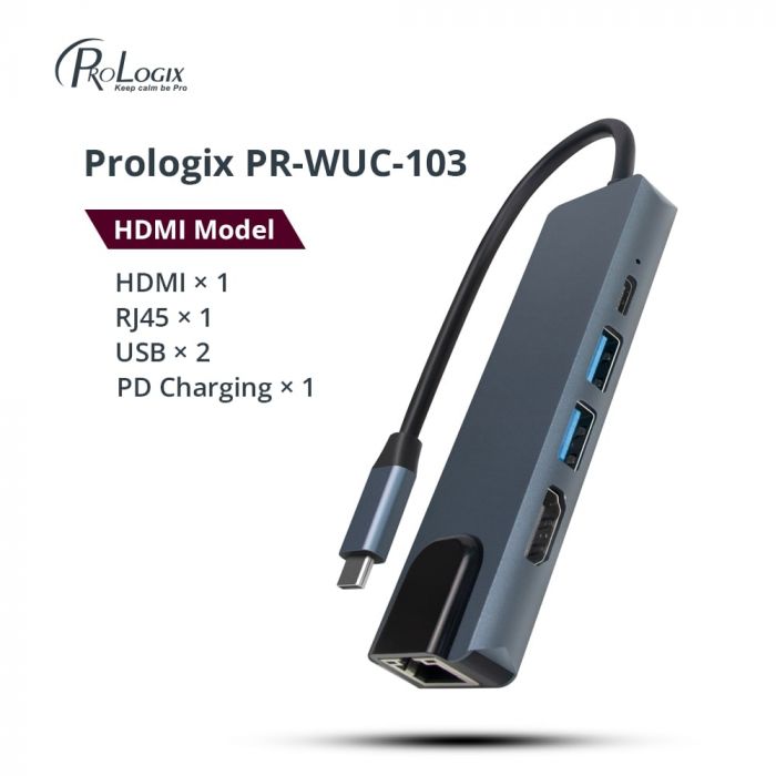 Док-станція ProLogix (PR-WUC-103B) 5 in 1 USB3.1 Type C to HDMI+2*USB3.0+USB C PD+Lan