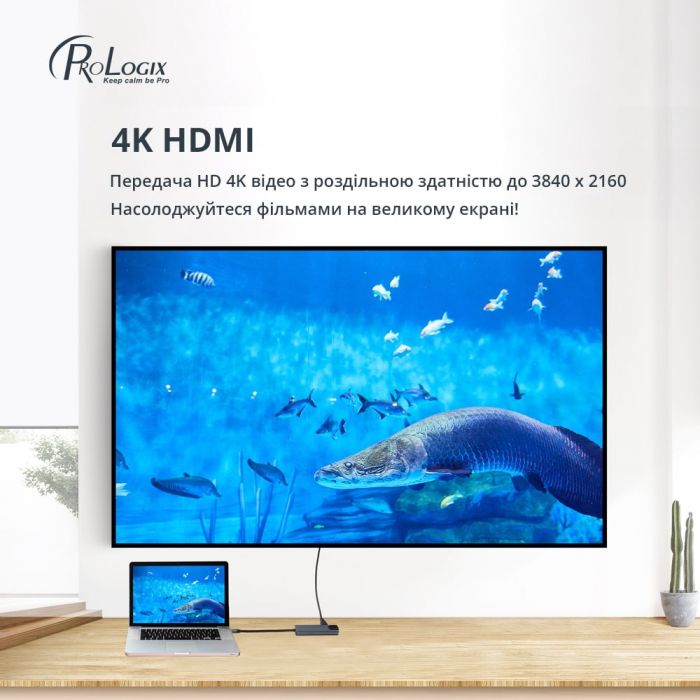 Док-станція ProLogix (PR-WUC-103B) 5 in 1 USB3.1 Type C to HDMI+2*USB3.0+USB C PD+Lan