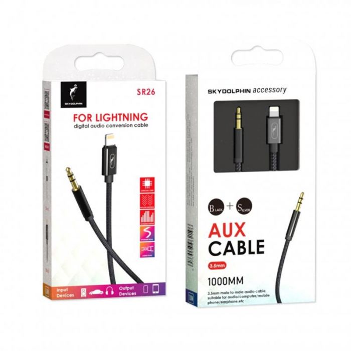 Кабель SkyDolphin SR26 Braided Wire 3.5 мм - Lightning (M/M), 1 м, Black (AUX-000069)