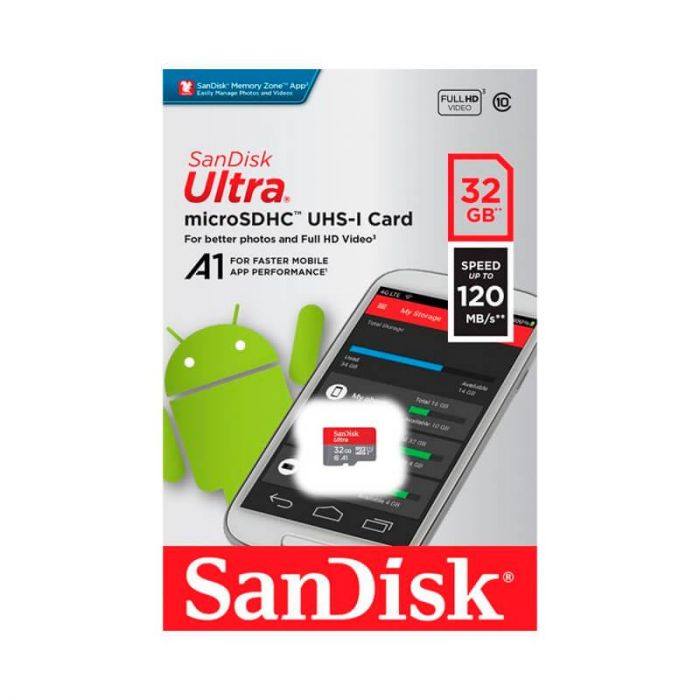 Карта пам`ятi MicroSDHC 32GB UHS-I Class 10 SanDisk Ultra A1 R120MB/s (SDSQUA4-032G-GN6MN)