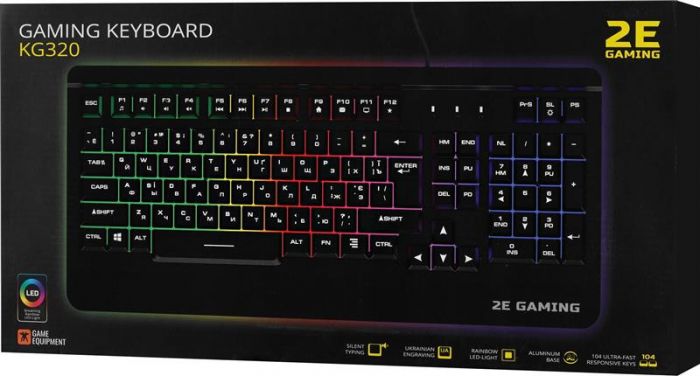 Клавіатура ігрова 2E Gaming KG320 LED Ukr (2E-KG320UB) Black USB