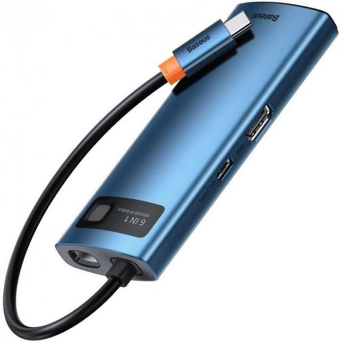 Концентратор USB-C Baseus Metal Gleam Series 6in1 Blue (WKWG000003)