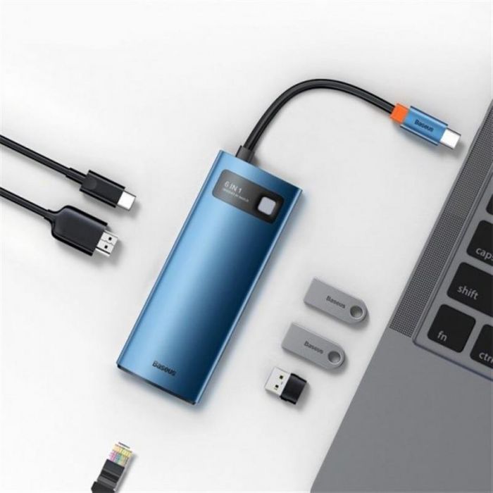 Концентратор USB-C Baseus Metal Gleam Series 6in1 Blue (WKWG000003)