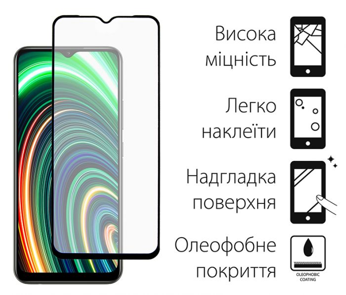 Захисне скло Dengos для Realme Narzo 50A Black Full Glue (TGFG-219)