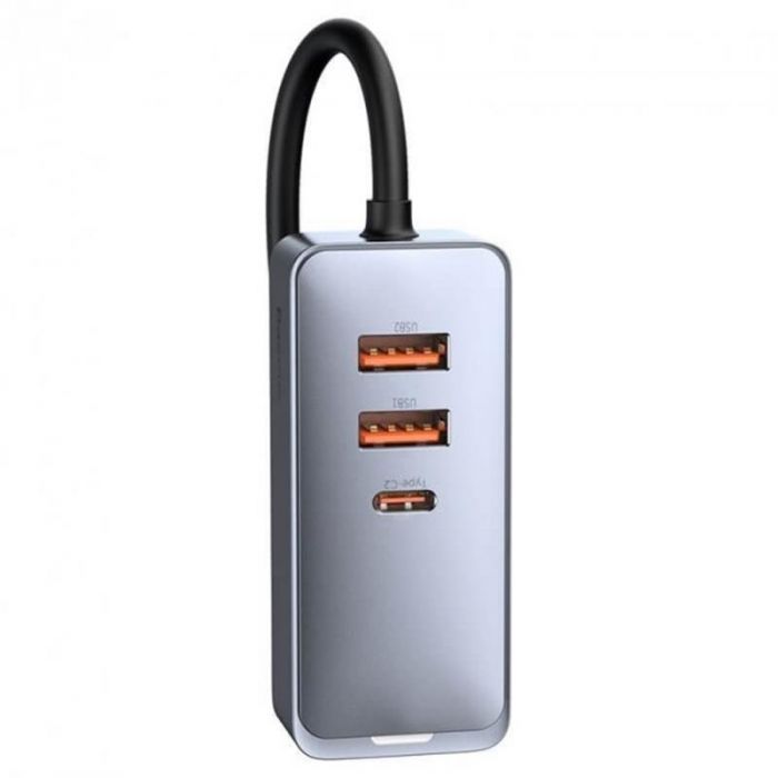 Автомобільний зарядний пристрій Baseus Share Together PPS  with extension cord 120W (2USB, 2USB-C) Gray (CCBT-A0G)