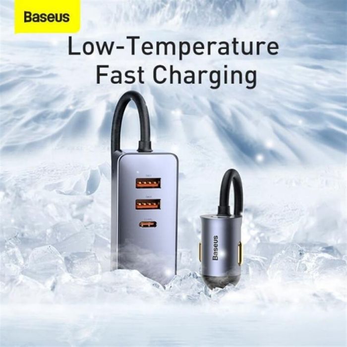 Автомобільний зарядний пристрій Baseus Share Together PPS  with extension cord 120W (2USB, 2USB-C) Gray (CCBT-A0G)