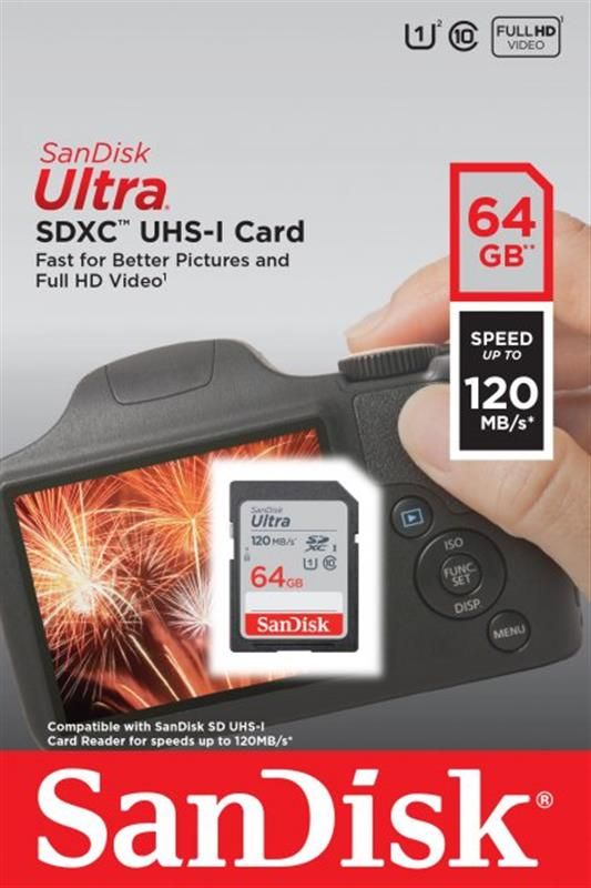 Карта пам`яті SDHC 64GB UHS-I Class 10 SanDisk Ultra R120MB/s (SDSDUN4-064G-GN6IN)