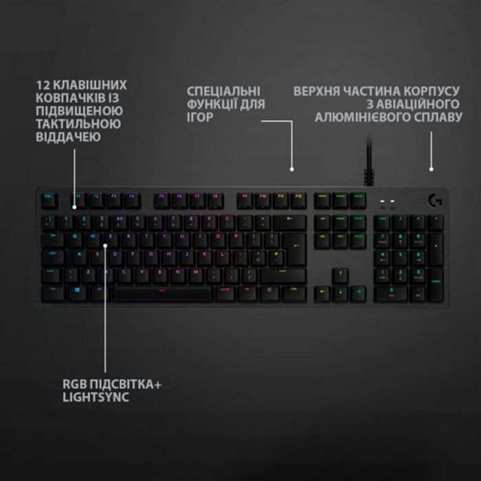 Клавiатура Logitech G512 Carbon Lightsync RGB Mechanical (920-009351) Black USB