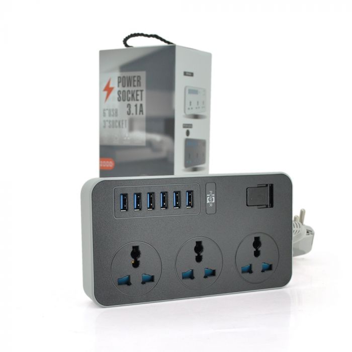 Мережевий фільтр Voltronic ТВ-Т09/08969 3 розетки, 6 USB, 2 м, Grey