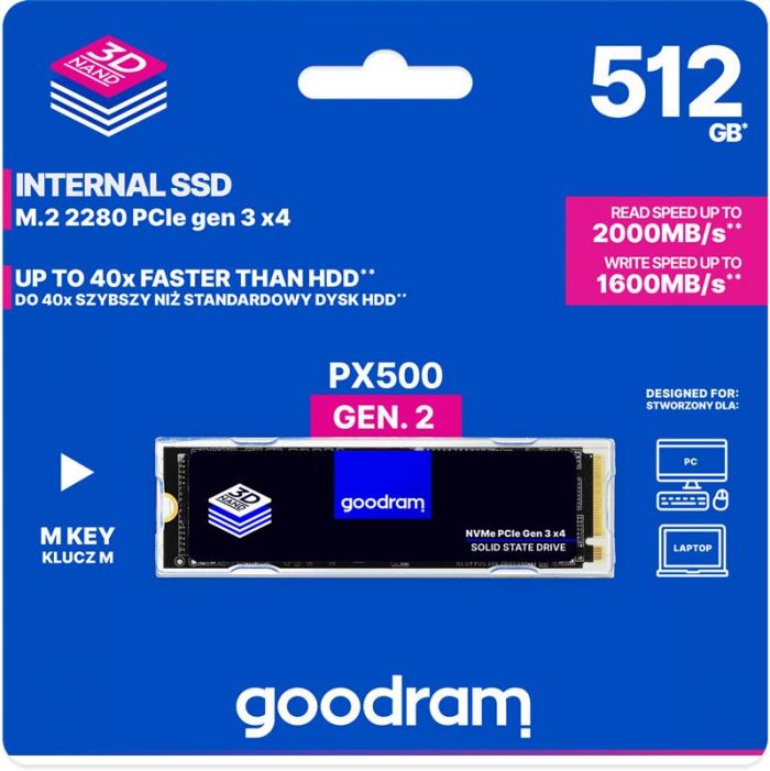 Накопичувач SSD  512GB GOODRAM PX500 M.2 2280 PCIe 3.0 x4 NVMe 3D TLC (SSDPR-PX500-512-80-G2)