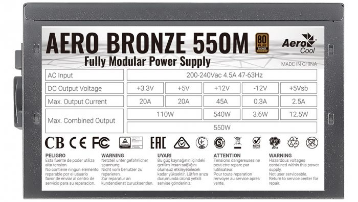 Блок живлення AeroCool Aero Bronze 550M Fully Modular (ACPB-AR55AEC.1M) 550W