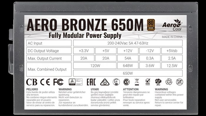 Блок живлення AeroCool Aero Bronze 650M Fully Modular (ACPB-AR65AEC.1M) 650W