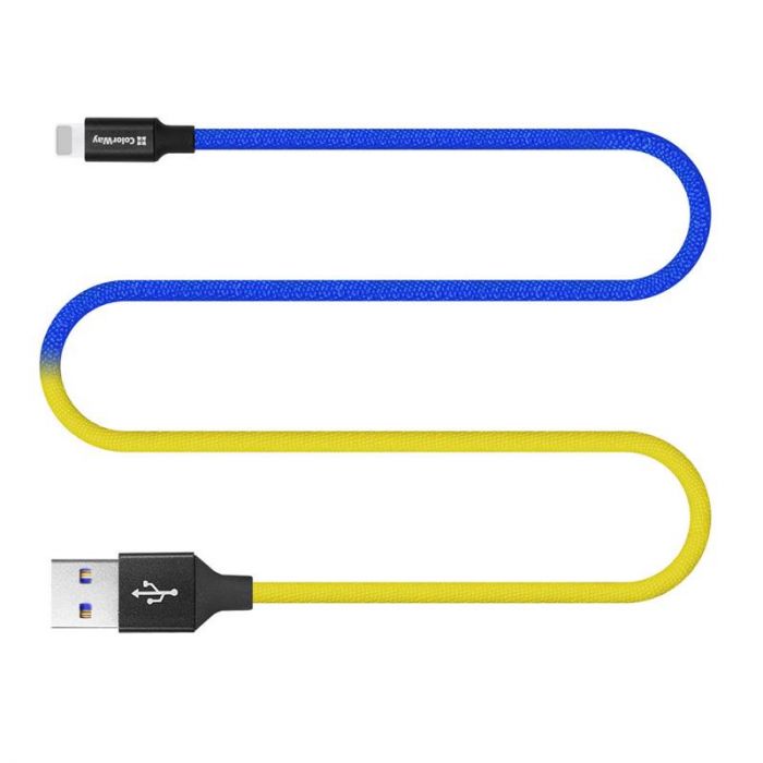 Кабель ColorWay USB - Lightning (M/M), 2.4 А, 1 м, Blue/Yellow (CW-CBUL052-BLY)