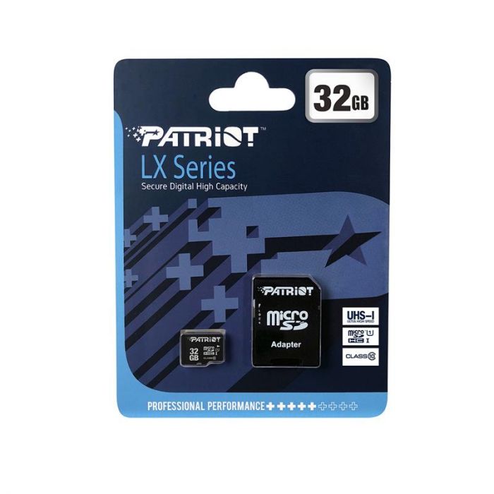 Карта пам`яті  MicroSDHC  32GB UHS-I Class 10 Patriot LX + SD-adapter (PSF32GMCSDHC10)