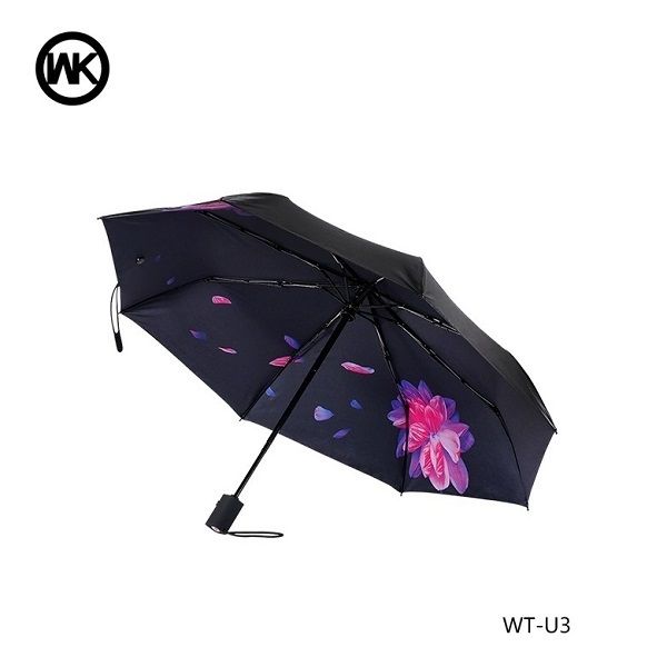Парасоля WK WT-U3 чорний з фіолетовою квіткою (6970349282914)