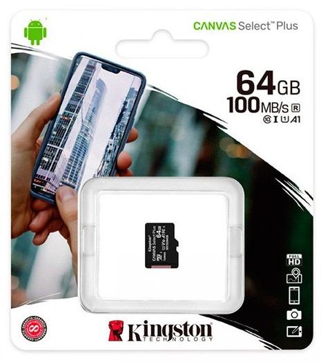 Карта пам`яті MicroSDXC 64GB UHS-I Class 10 Kingston Canvas Select Plus R100MB/s (SDCS2/64GBSP)