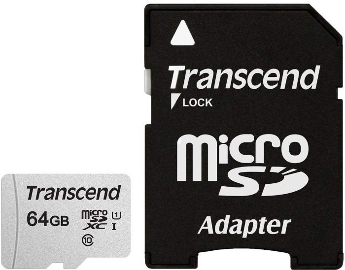 Карта пам`ятi MicroSDXC 64GB UHS-I Class 10 Transcend 300S + SD-adapter (TS64GUSD300S-A)