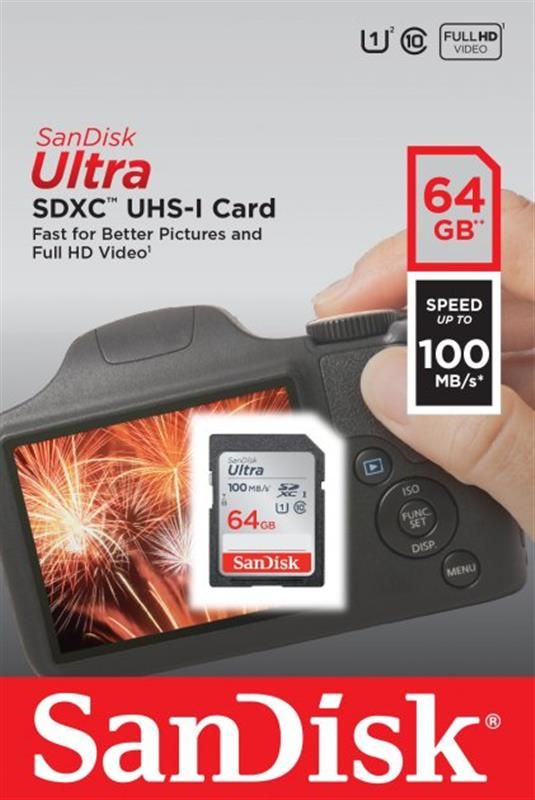 Карта пам`яті SDHC 64GB UHS-I Class 10 SanDisk Ultra (SDSDUNR-064G-GN3IN)