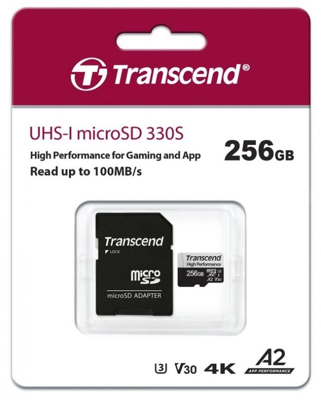 Карта пам`ятi MicroSDXC 256GB UHS-I/U3 Class 10 Transcend 330S R100/W60MB/s + SD-адаптер (TS256GUSD330S)