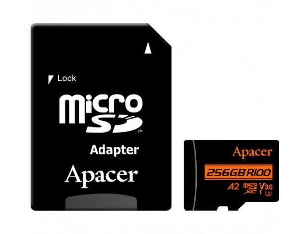 Карта пам`ятi MicroSDXC 256GB UHS-I/U3 Class 10 Apacer (AP256GMCSX10U8-R) + SD адаптер