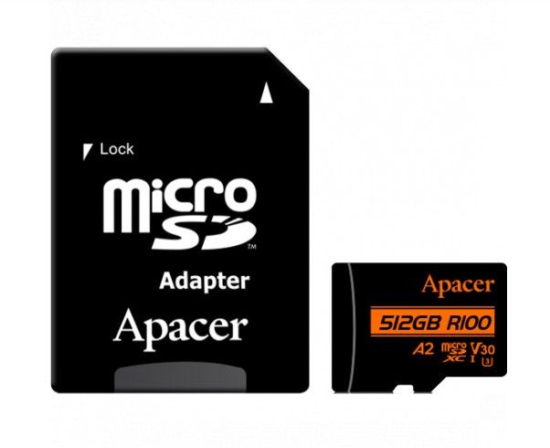 Карта пам`ятi MicroSDXC 512GB UHS-I/U3 Class 10 Apacer (AP512GMCSX10U8-R) + SD адаптер