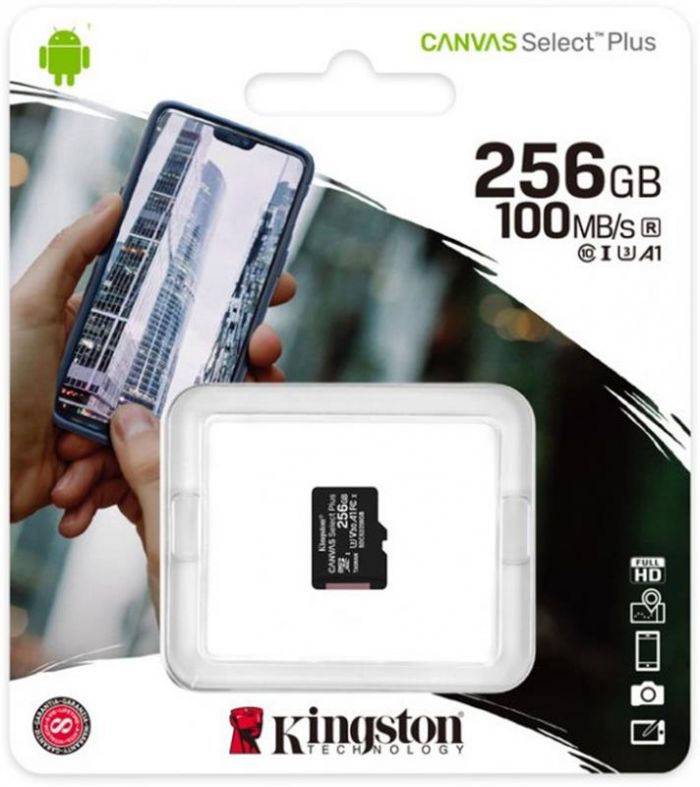 Карта пам`яті MicroSDXC 256GB UHS-I/U3 Class 10 Kingston Canvas Select Plus R100/W85MB/s (SDCS2/256GBSP)