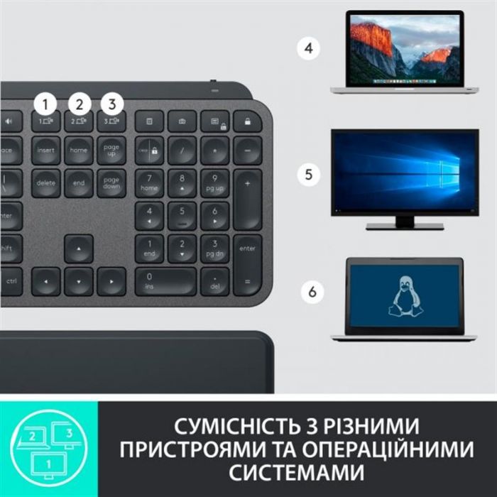 Клавіатура бездротова Logitech MX Keys Plus Advanced Wireless Illuminated Keyboard with Palm Rest Graphite UA (920-009416)