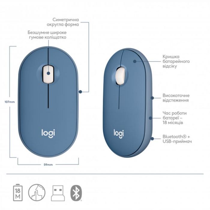 Мишка бездротова Logitech Pebble M350 (910-006753) Blueberry USB