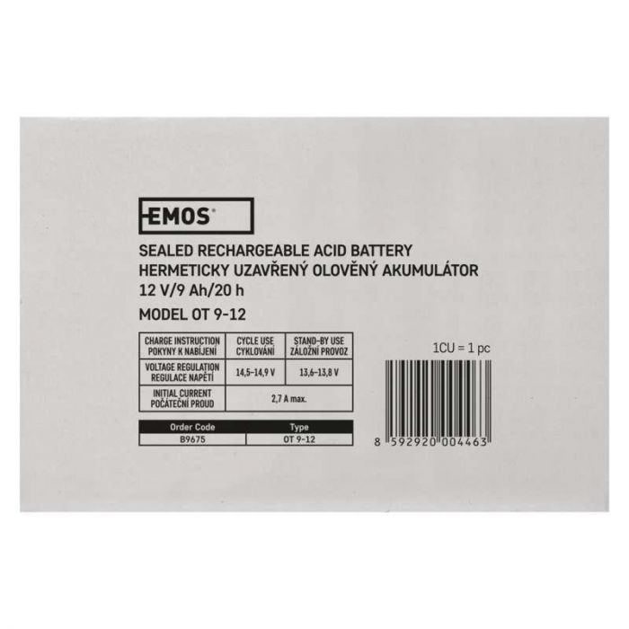 Акумуляторна батарея Emos B9675 12V 9AH (FAST.6.3 MM) AGM