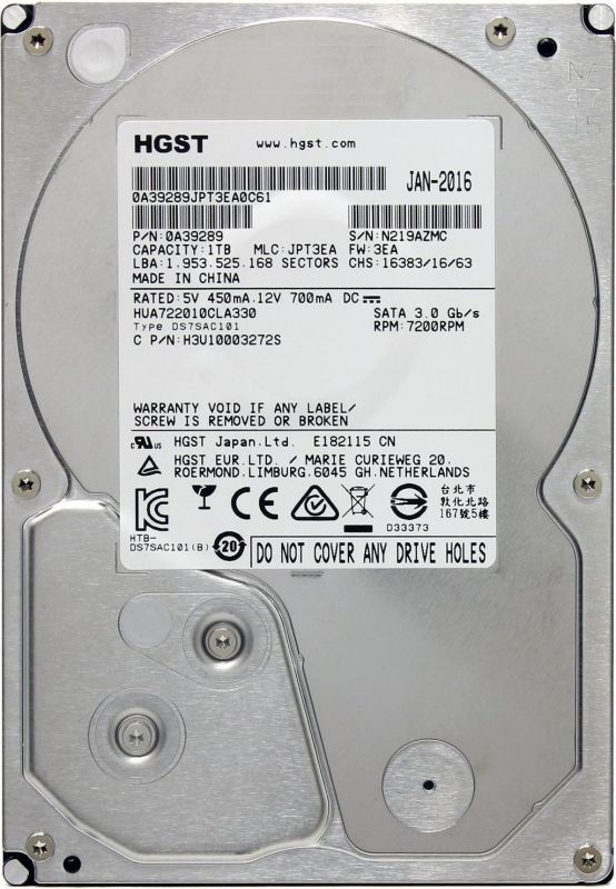 Накопичувач HDD SATA 1.0TB Hitachi (HGST) Ultrastar A7K2000 7200rpm 32MB (0A39289_HUA722010CLA330) Refurbished