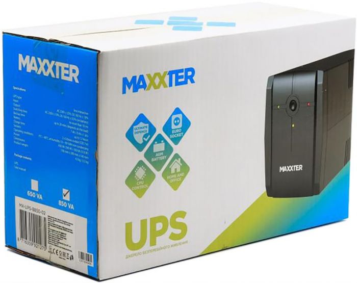 Джерело безребійного живлення Maxxter MX-UPS-B850-02 850VA, AVR, 2xShuko