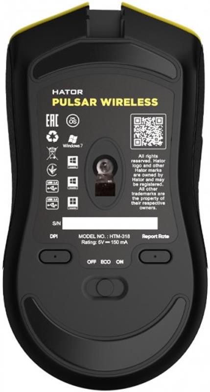 Мишка Hator Pulsar Wireless Yellow (HTM-318) USB