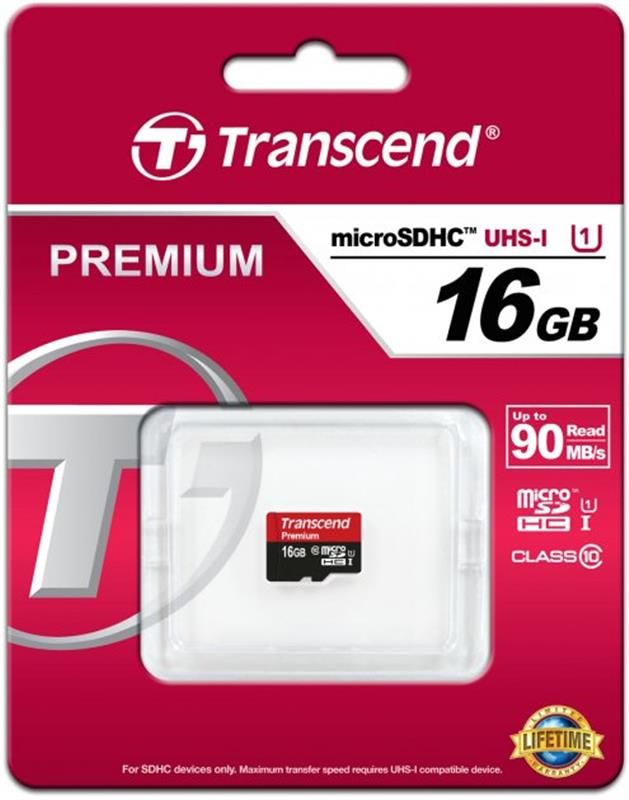 Карта пам`ятi MicroSDHC 16GB UHS-I Class 10 Transcend Premium 400x (TS16GUSDCU1)