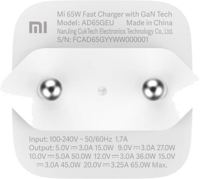 Мережевий зарядний пристрій Xiaomi USB-C 65W Fast Charger with GaN Tech (1USBх5A) EU Global_