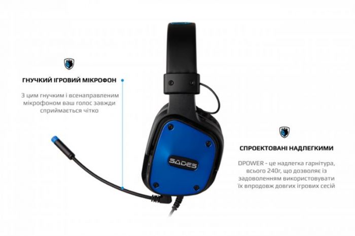 Гарнітура Sades SA-722 Dpower Black/Blue (sa722blj)